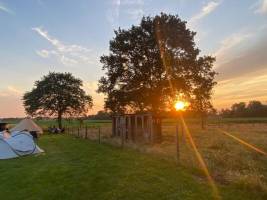 Camping mit Blick auf die Felder, Schafe und Hühner. #Mungo