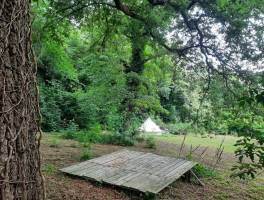 Camping unter einem jahrhundertealten Eichenhain, Gers, Okzitani